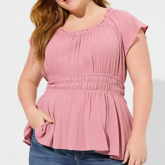 Torrid Pink Babydoll Washable Gauze Short Sleeve Top in Size 1 (14/16) - Picture 1 of 10